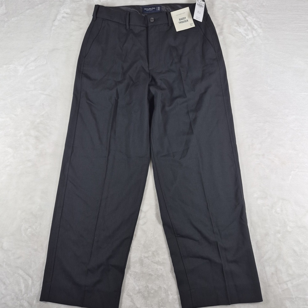 Abercrombie & Fitch Baggy Trouser Pants Men's 33x30 Black Relaxed Wide Leg NWT